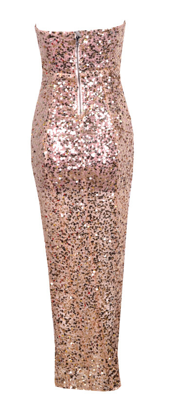 Gold Sequins Strapless Maxi Dress