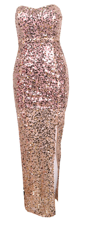 Gold Sequins Strapless Maxi Dress