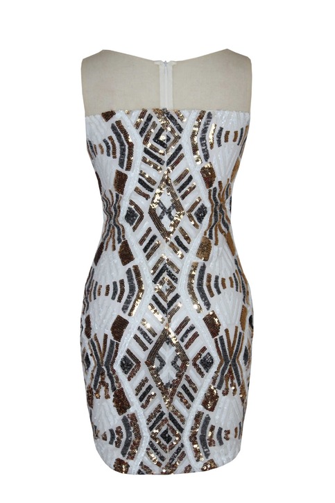 Collar Sleeveless Sequined Geometry Party Dress