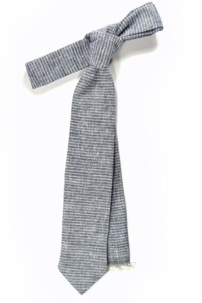 blue micro striped linen necktie - Wedding Mens Tie Skinny Necktie - Laid-Back necktie
