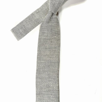 Black herringbone linen necktie - wedding mens tie skinny necktie - laid-back necktie