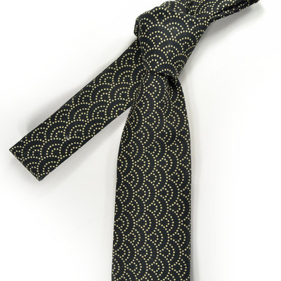 Black and ivory dots japanese motifs necktie