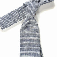 blue micro striped linen necktie - Wedding Mens Tie Skinny Necktie - Laid-Back necktie - Thumbnail 1