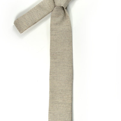 Wedding mens skinny necktie- striped chocolate ivory chambray- laid-back necktie