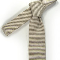 Wedding Mens Skinny Necktie- striped chocolate ivory Chambray- Laid-Back necktie - Thumbnail 1