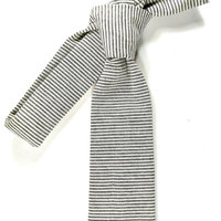 Wedding Mens Skinny Necktie- striped black  ivory Chambray- Laid-Back necktie - Thumbnail 1