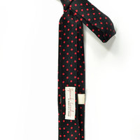 Mens Tie Skinny Necktie corduroy black and red polka dots - Thumbnail 2
