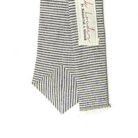 Wedding Mens Skinny Necktie- striped black  ivory Chambray- Laid-Back necktie - Thumbnail 2
