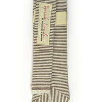 Wedding Mens Skinny Necktie- striped chocolate ivory Chambray- Laid-Back necktie - Thumbnail 3