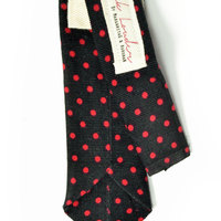 Mens Tie Skinny Necktie corduroy black and red polka dots - Thumbnail 3