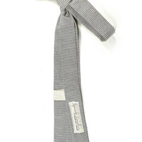 Wedding Mens Skinny Necktie- striped black  ivory Chambray- Laid-Back necktie - Thumbnail 3