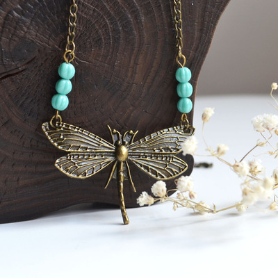 Dream dragonfly necklace, butterfly, fairytale dragonfly, wing necklace, turquoise, canadian - Thumbnail 3