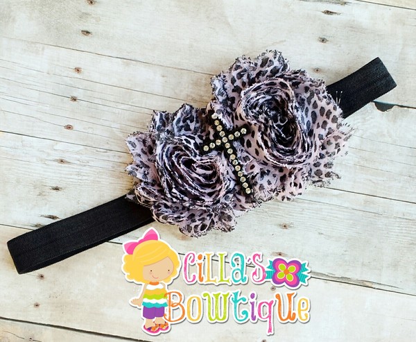 Leopard Print Cross Shabby Headband