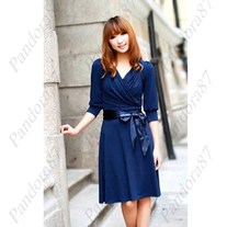 Vestido Azul com Laço