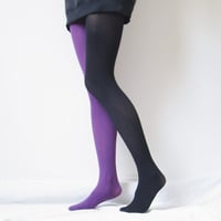 DUO // Black & Purple 2 tone rock tights-pantyhose - Thumbnail 1