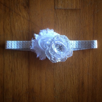 Silver and white shabby headband