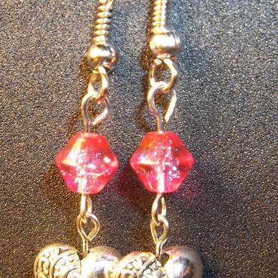 Pink and silver heart earrings
