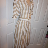 Vintage BGB Tan/White Stripe Dress Size XL - Thumbnail 1