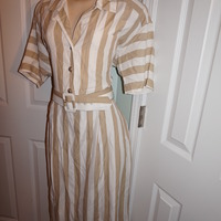 Vintage BGB Tan/White Stripe Dress Size XL - Thumbnail 3