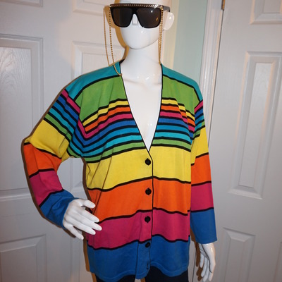 Vintage lisa international muticolor colorblock cardigan size 1x
