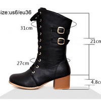 Fashion women lace metal buckle Martin boots - Thumbnail 1