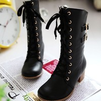 Fashion women lace metal buckle Martin boots - Thumbnail 3