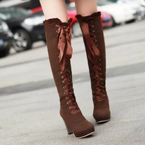 Women fashion sexy bowknot lace high-heeled boots