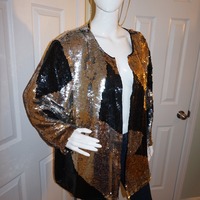 Vintage Royal Feelings Black/Gold Silver Sequins Throw Jacket Size 2x - Thumbnail 1