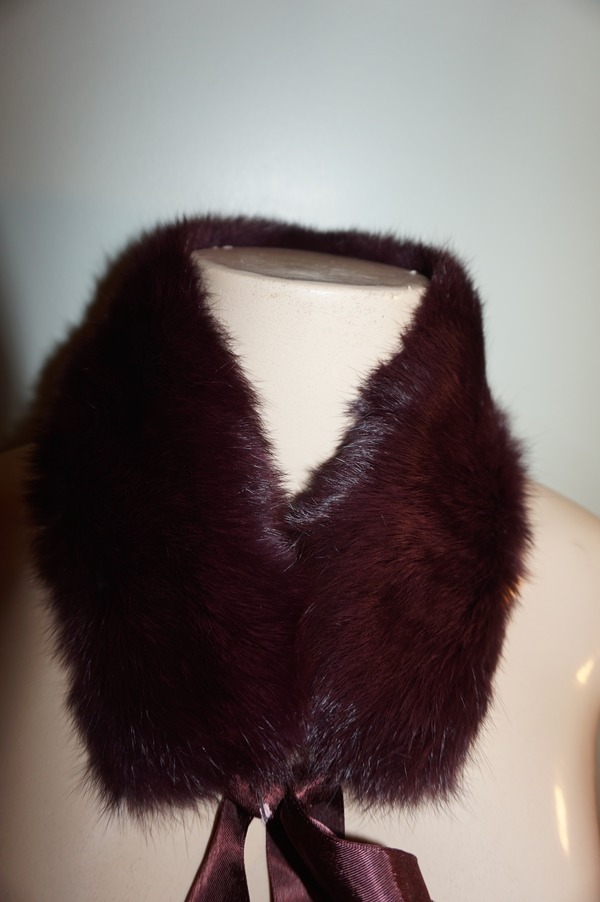 Vintage Burgundy Rabbit Fur Collar 