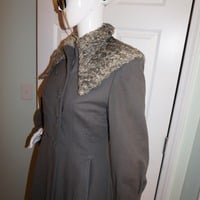 Vintage Gray Wool Coat with Curly Lamb Collar Size S-M - Thumbnail 2
