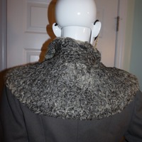 Vintage Gray Wool Coat with Curly Lamb Collar Size S-M - Thumbnail 3