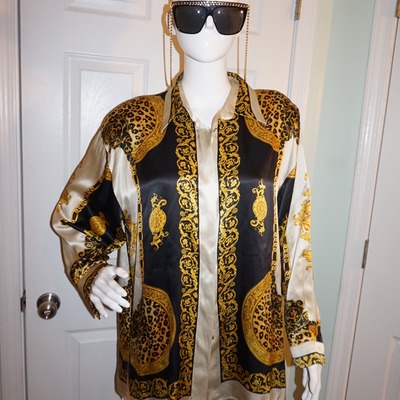 Vintage mssardi black/gold versace style top size 1x