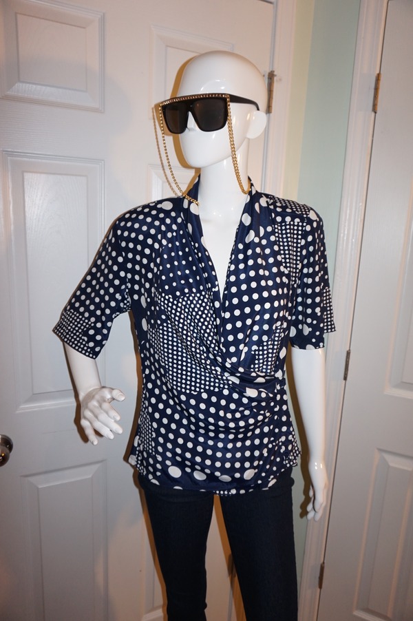 Vintage Nicola Navy Blue Polka Dot Blouse Size S