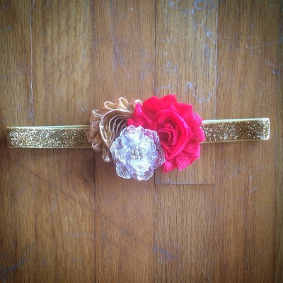 Red and gold shabby headband