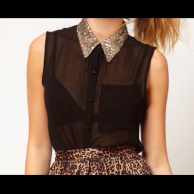 Glamorous sequin collar top 