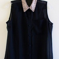 Glamorous Sequin Collar Top  - Thumbnail 1