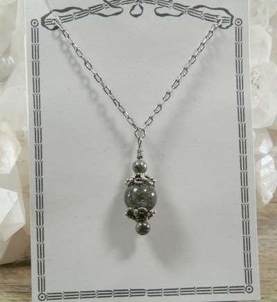 Tourmalated Quartz and Pyrite Pendant on Silver Chain