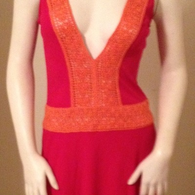 Bcbg silk and crochet knit dress