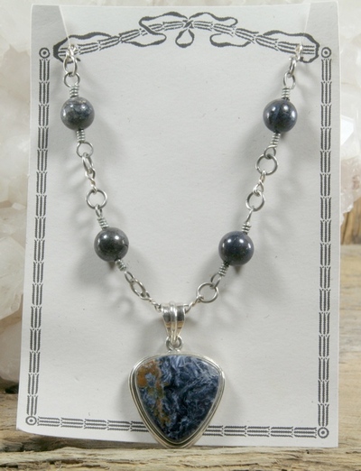 Blue Pietersite Beads and Pendant on Silver Chain