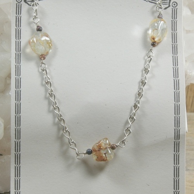 Natural aquamarine and pietersite on silver chain necklace