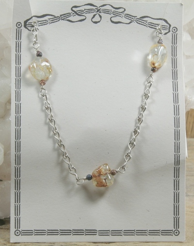 Natural Aquamarine and Pietersite on Silver Chain Necklace