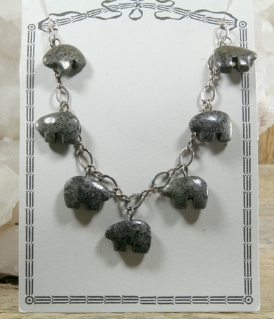 Pyrite Spirit Bear on Silver Chain Necklace