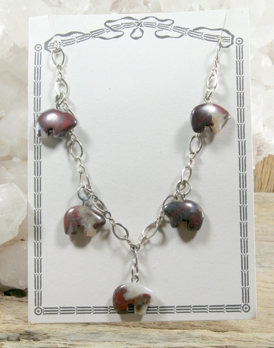 Brecciated Jasper Spirit Bear on Silver Chain Necklace