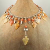 Carnelian Leaves and Beads on Silver Chain Necklace - Thumbnail 1
