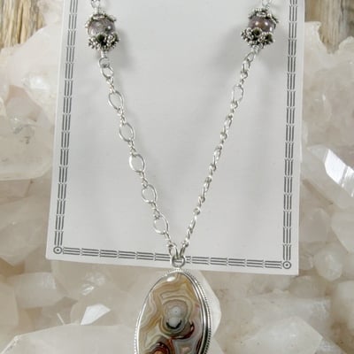 Brown pietersite pendant and beads on silver chain  necklace