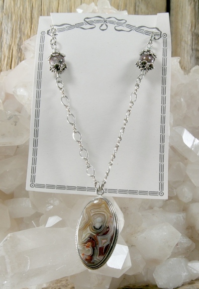 Brown Pietersite Pendant and Beads on Silver Chain  Necklace