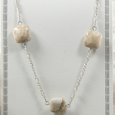 Picture jasper on silver chain necklace