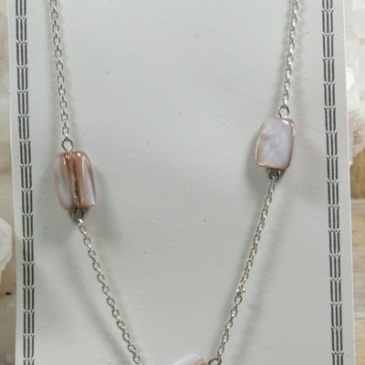 Pink shell on silver chain necklace
