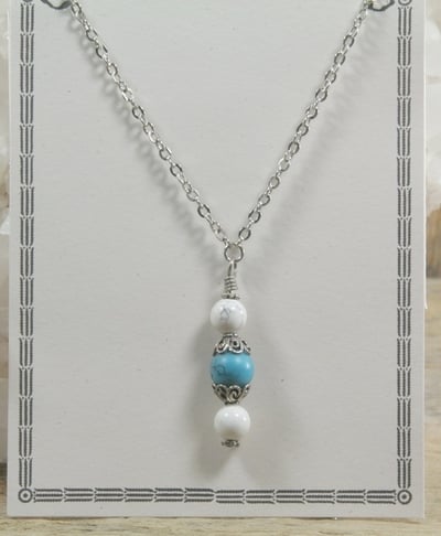 Dyed Howlite and Howlite Pendant on Silver Chain