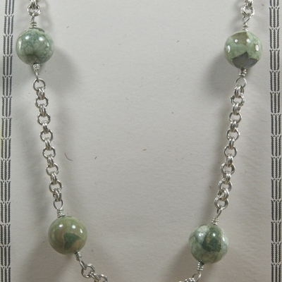 Rainforest rhyolite on silver chain necklace